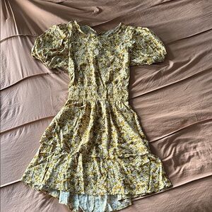 Yellow Floral Puff Sleeve Smocked Waist Dress